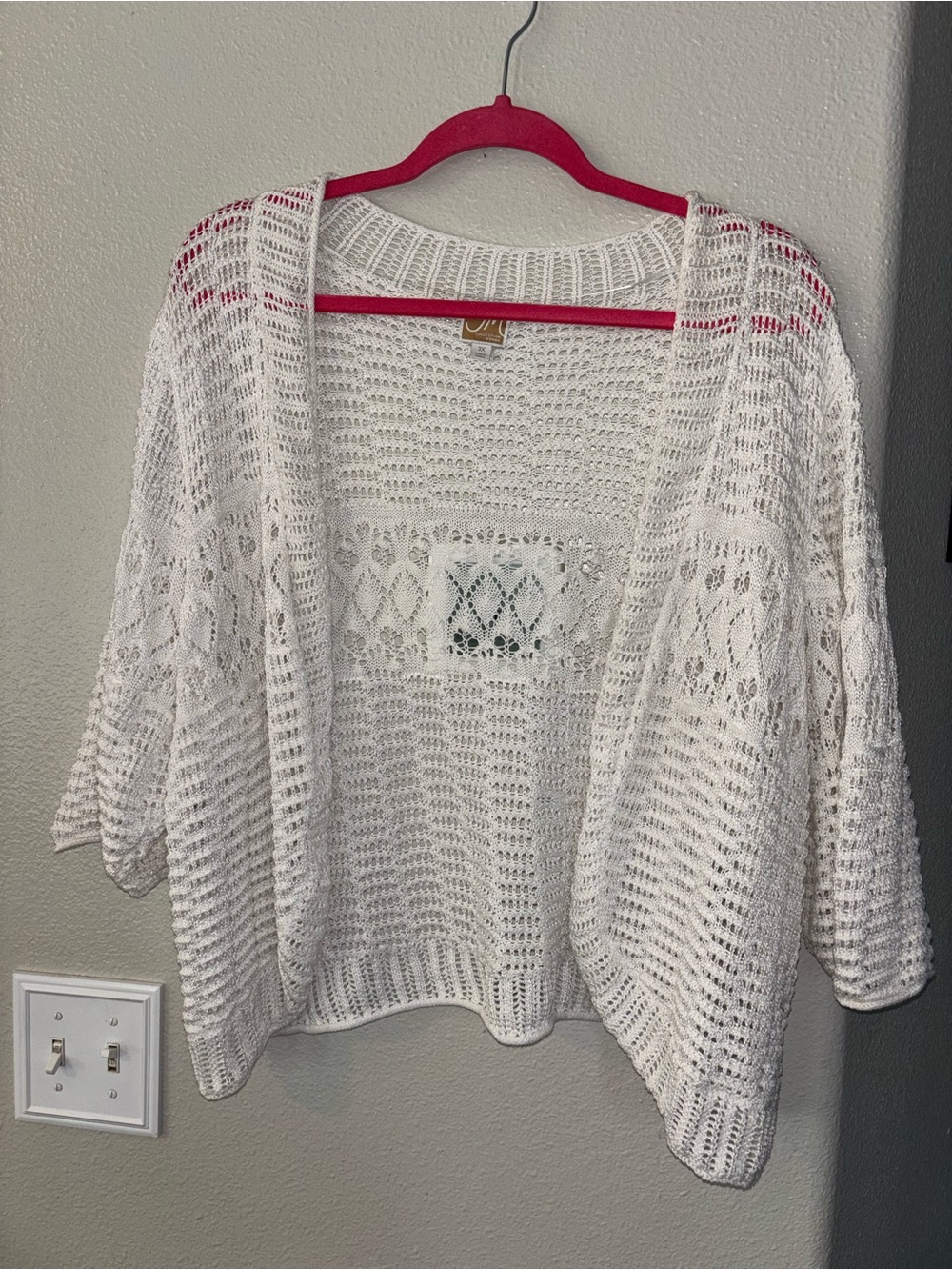 JM Collection Woman Crochet Open Knit Cardigan White 3X